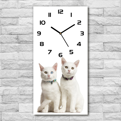 Ceas perete din sticlă dreptunghiular Două pisici albe