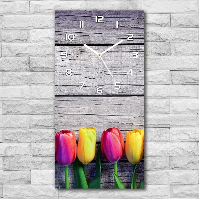 Ceas vertical de perete din sticlă lalele colorate