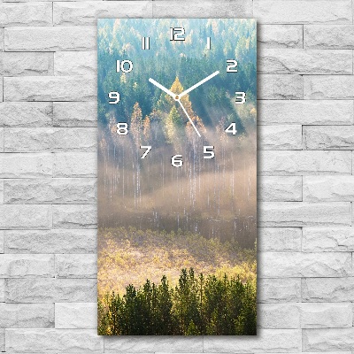 Ceas vertical de perete din sticlă Ceață peste pădure