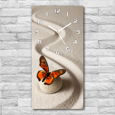 Ceas de sticlă pe perete vertical piatra Zen și fluture