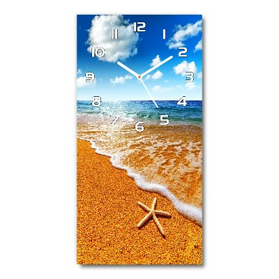 Ceas vertical de perete din sticlă Starfish pe plajă