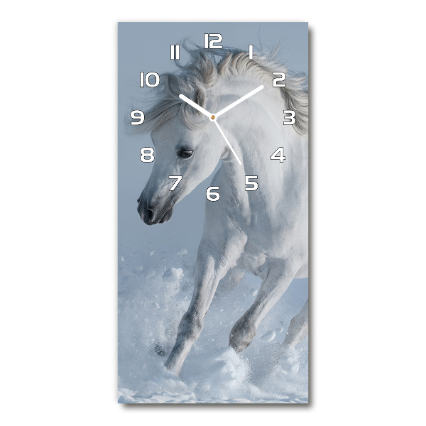 Ceas perete din sticlă dreptunghiular cal alb în galop