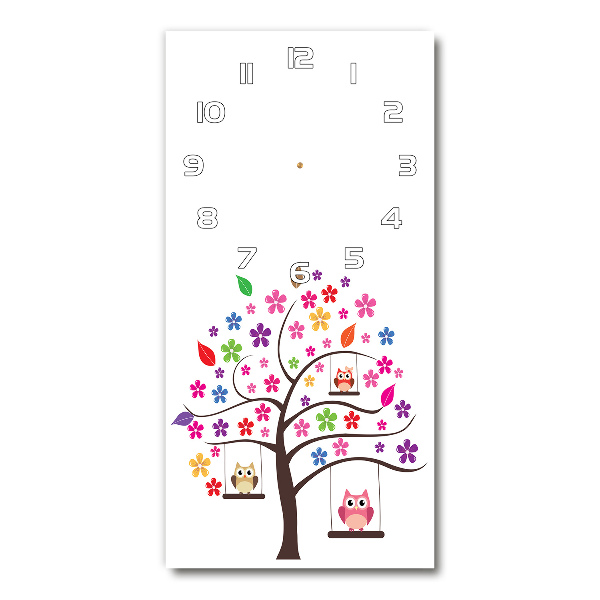 Ceas vertical de perete din sticlă Owls pe leagăne