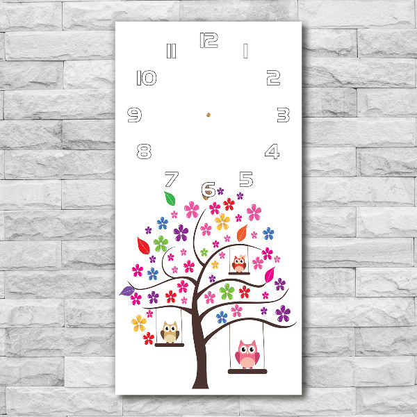Ceas vertical de perete din sticlă Owls pe leagăne