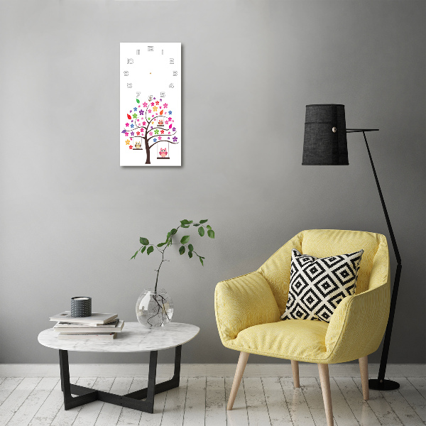 Ceas vertical de perete din sticlă Owls pe leagăne