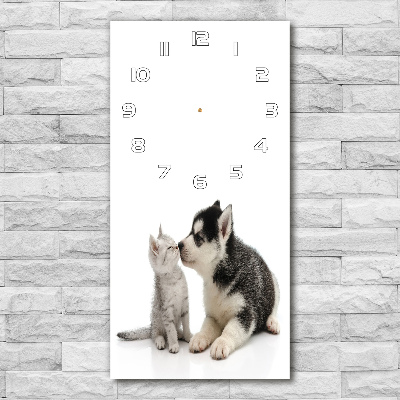 Ceas de sticlă pe perete vertical Câine și pisică