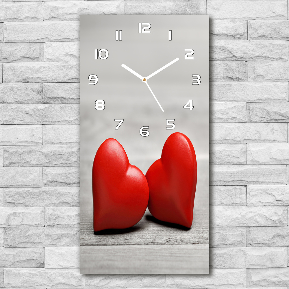 Ceas vertical de perete din sticlă Inima pe lemn