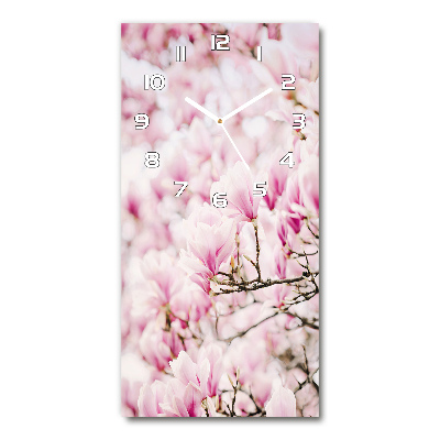 Ceas vertical de perete din sticlă flori magnolia