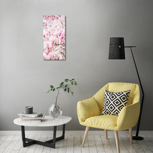 Ceas vertical de perete din sticlă flori magnolia