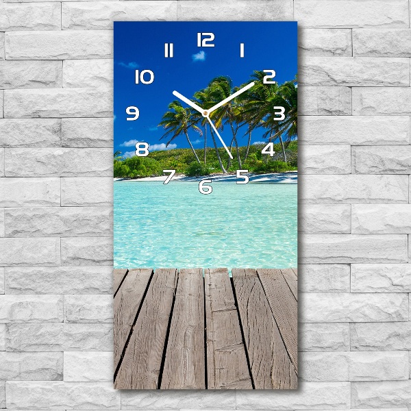 Ceas vertical de perete din sticlă plaja tropicala