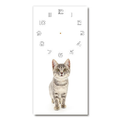 Ceas vertical de perete din sticlă pisică gri
