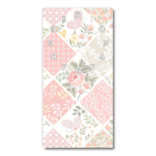 Ceas vertical de perete din sticlă model floral