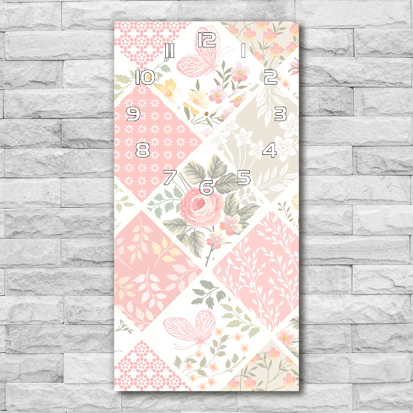 Ceas vertical de perete din sticlă model floral