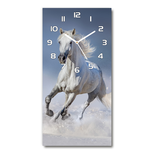 Ceas perete din sticlă dreptunghiular cal alb în galop