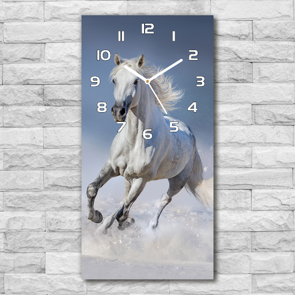 Ceas perete din sticlă dreptunghiular cal alb în galop