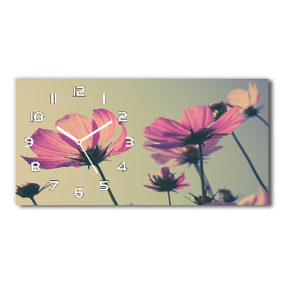 Ceas de perete orizontal din sticlă flori roz