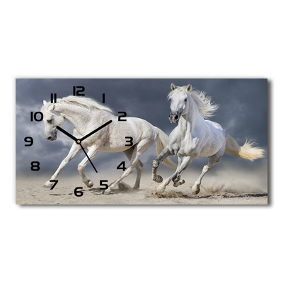 Ceas de perete orizontal din sticlă White Beach Horse