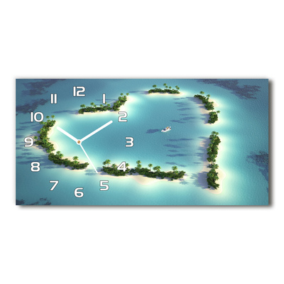 Ceas de perete orizontal din sticlă Inima insulă în formă