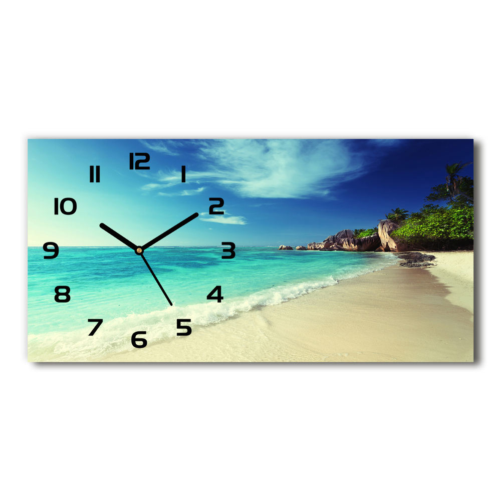 Ceas de perete orizontal din sticlă plaja Seychelles