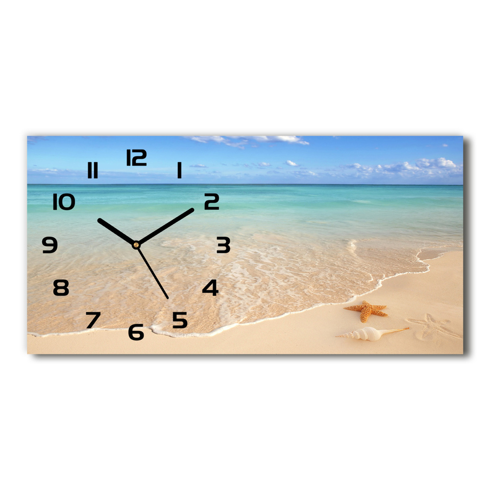 Ceas de perete orizontal din sticlă Starfish pe plajă