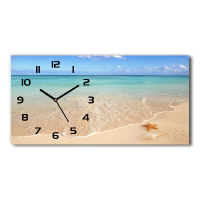 Ceas de perete orizontal din sticlă Starfish pe plajă