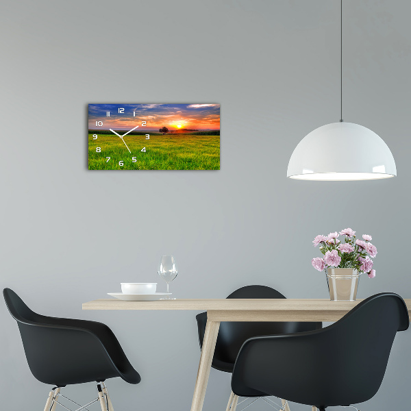 Ceas de perete modern din sticla Sunset Meadow