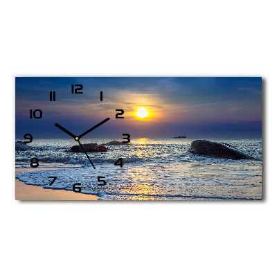 Ceas de perete orizontal din sticlă Apus de soare pe mare