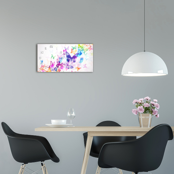 Ceas de perete modern din sticla fluturi colorat