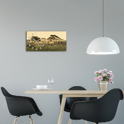 Ceas de perete modern din sticla Girafele pe savana