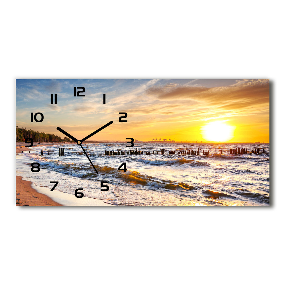 Ceas de perete orizontal din sticlă Sunset Beach