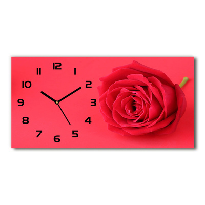 Ceas de perete orizontal din sticlă Trandafir roșu