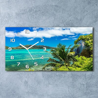 Ceas de perete orizontal din sticlă Seychelles Coast