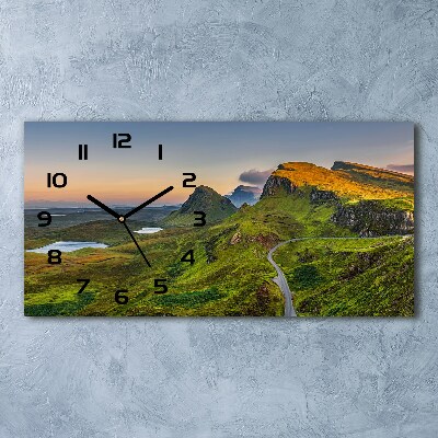 Ceas de perete orizontal din sticlă Dealurile din Scoția