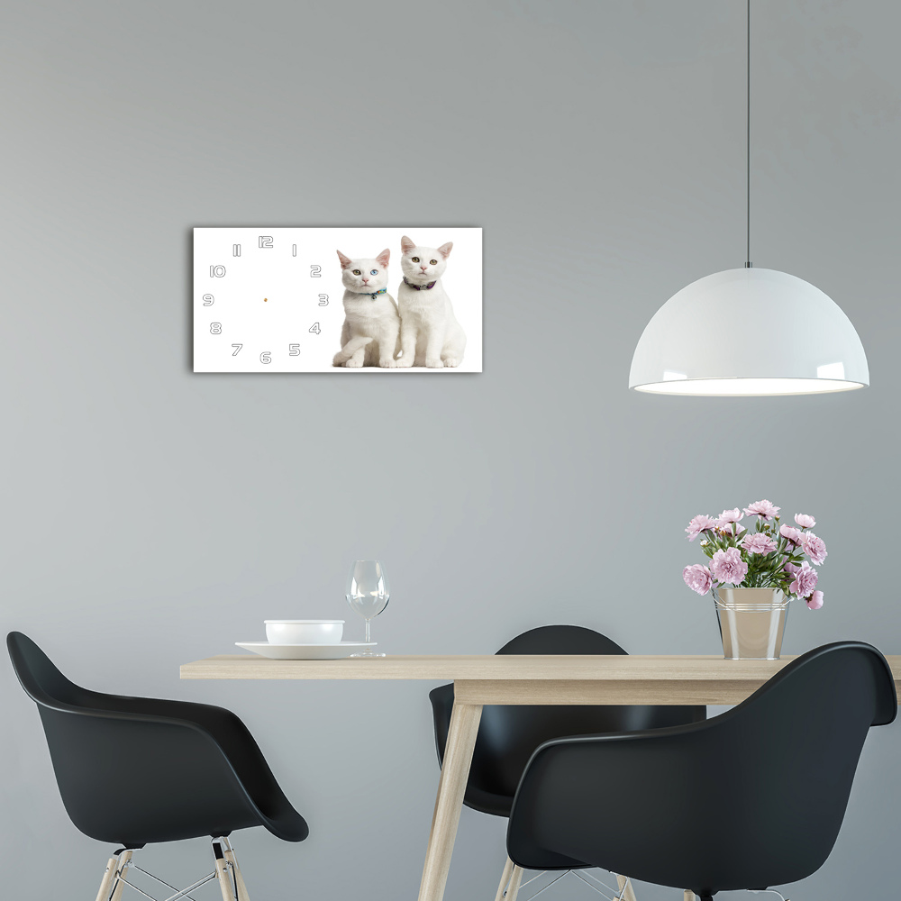 Ceas de perete modern din sticla pisici albe