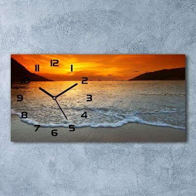 Ceas de perete modern din sticla Apus de soare pe mare