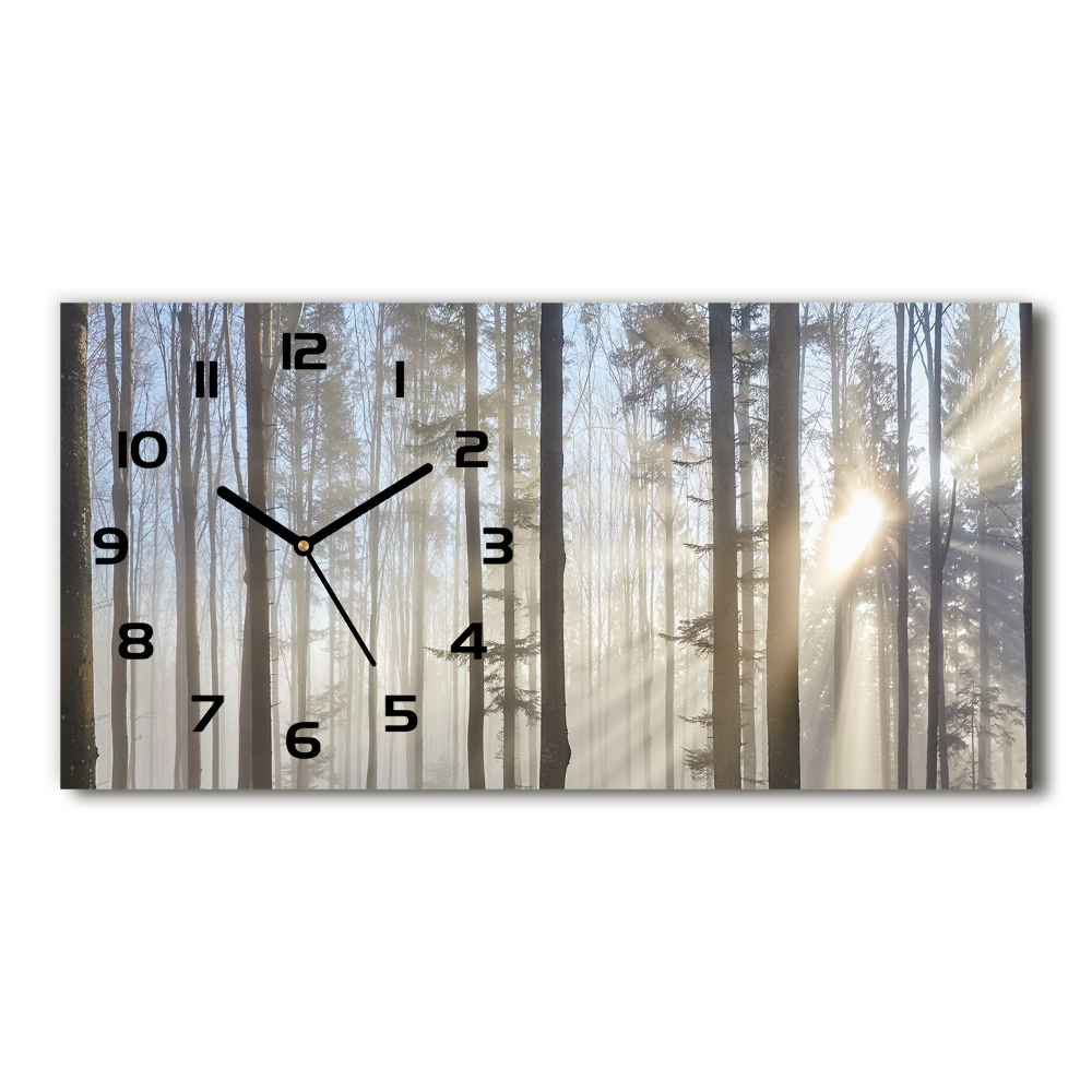 Ceas de perete orizontal din sticlă Ceață în pădure