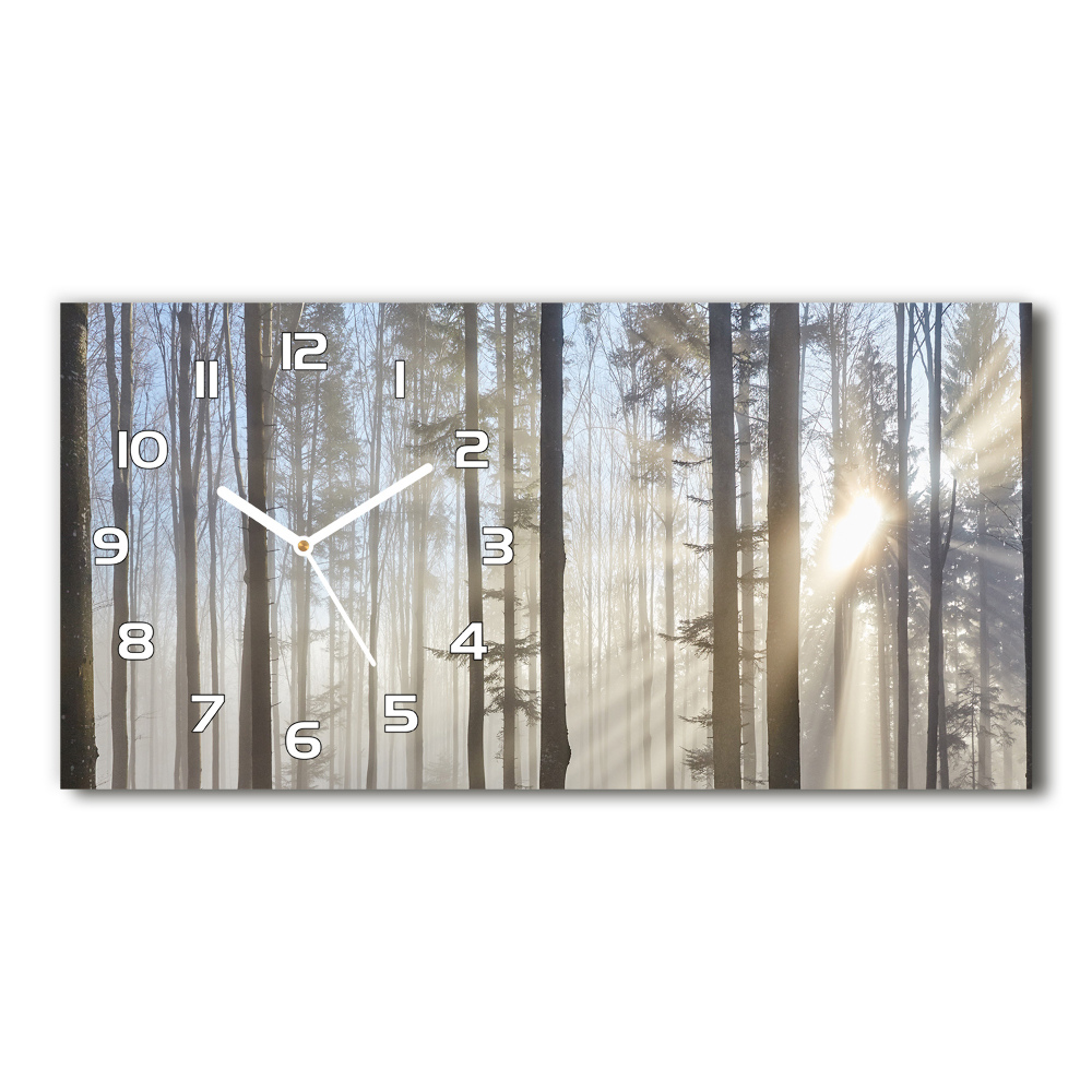 Ceas de perete orizontal din sticlă Ceață în pădure