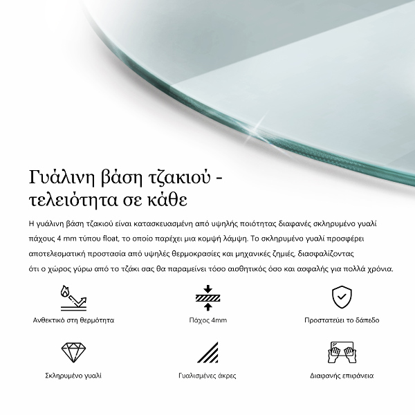 Sticlă sub șemineu rotund transparent