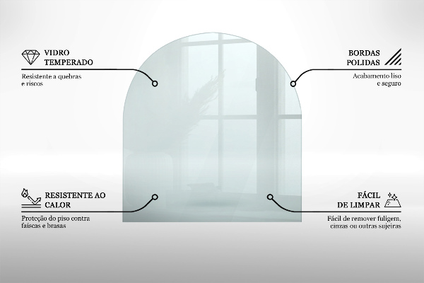 Placă de sticlă pentru șemineu jumătate rotund transparent