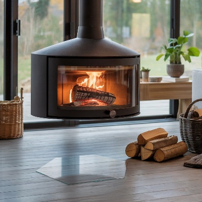 Placă de sticlă hexagonal pentru șemineu transparent