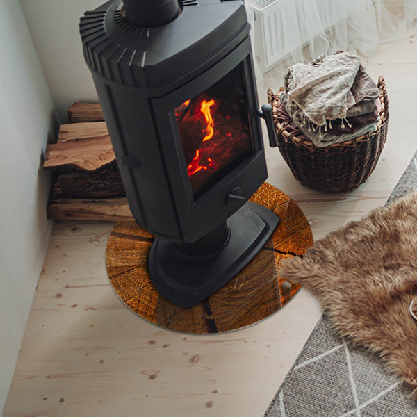 Placă rotundă din sticlă pentru șemineu Lemn în secțiune transversală cu fibre naturale