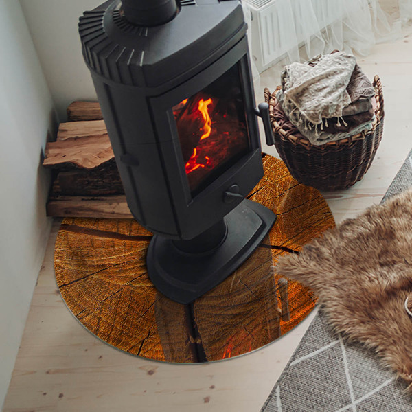 Placă rotundă din sticlă pentru șemineu Lemn în secțiune transversală cu fibre naturale