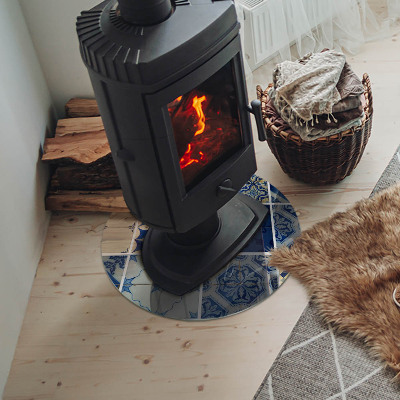 Placă rotundă din sticlă pentru șemineu Modele ceramice pe fundal