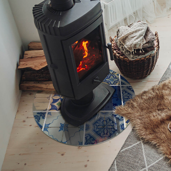 Placă rotundă din sticlă pentru șemineu Modele ceramice pe fundal