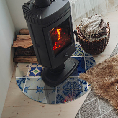 Placă rotundă din sticlă pentru șemineu Modele ceramice pe fundal