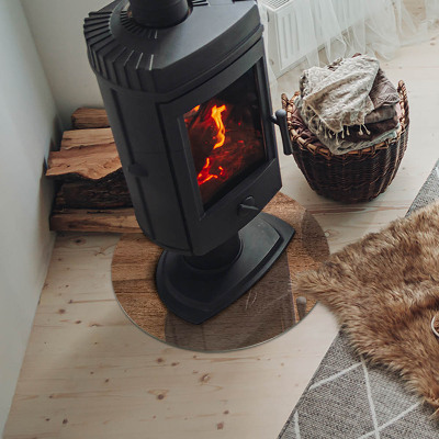 Sticlă rotundă sub sobă Model inspirat din lemn