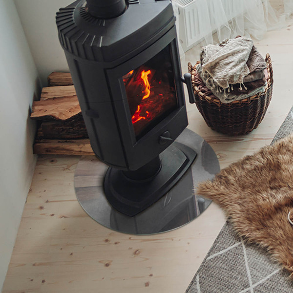 Placă rotundă din sticlă pentru șemineu Structură de beton cu efect