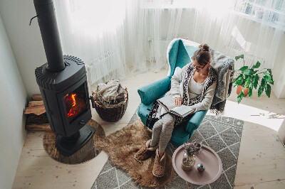 Placă de sticlă rotundă șemineu Model de lemn de pin