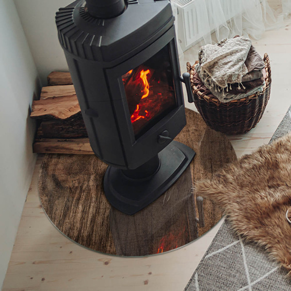 Placă de sticlă rotundă șemineu Model de lemn de pin