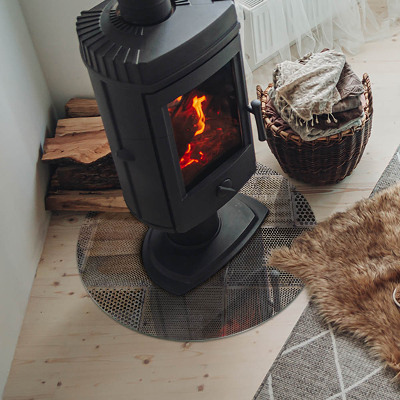 Placă rotundă din sticlă pentru șemineu Motiv din oțel perforat